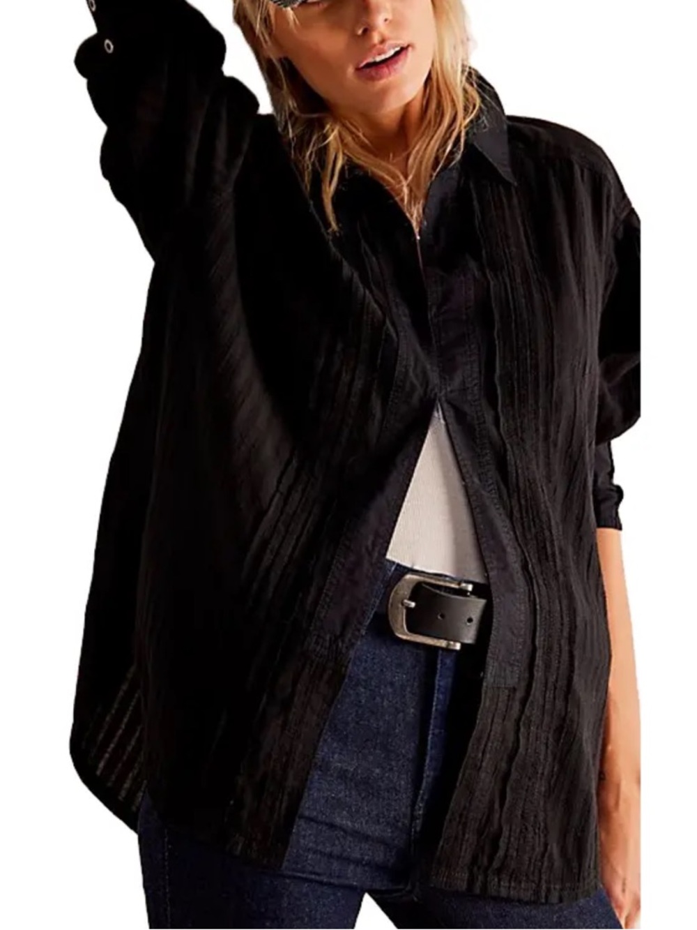 We The Free Tuxy Vibes Long Sleeve Shirt Black -Size Large